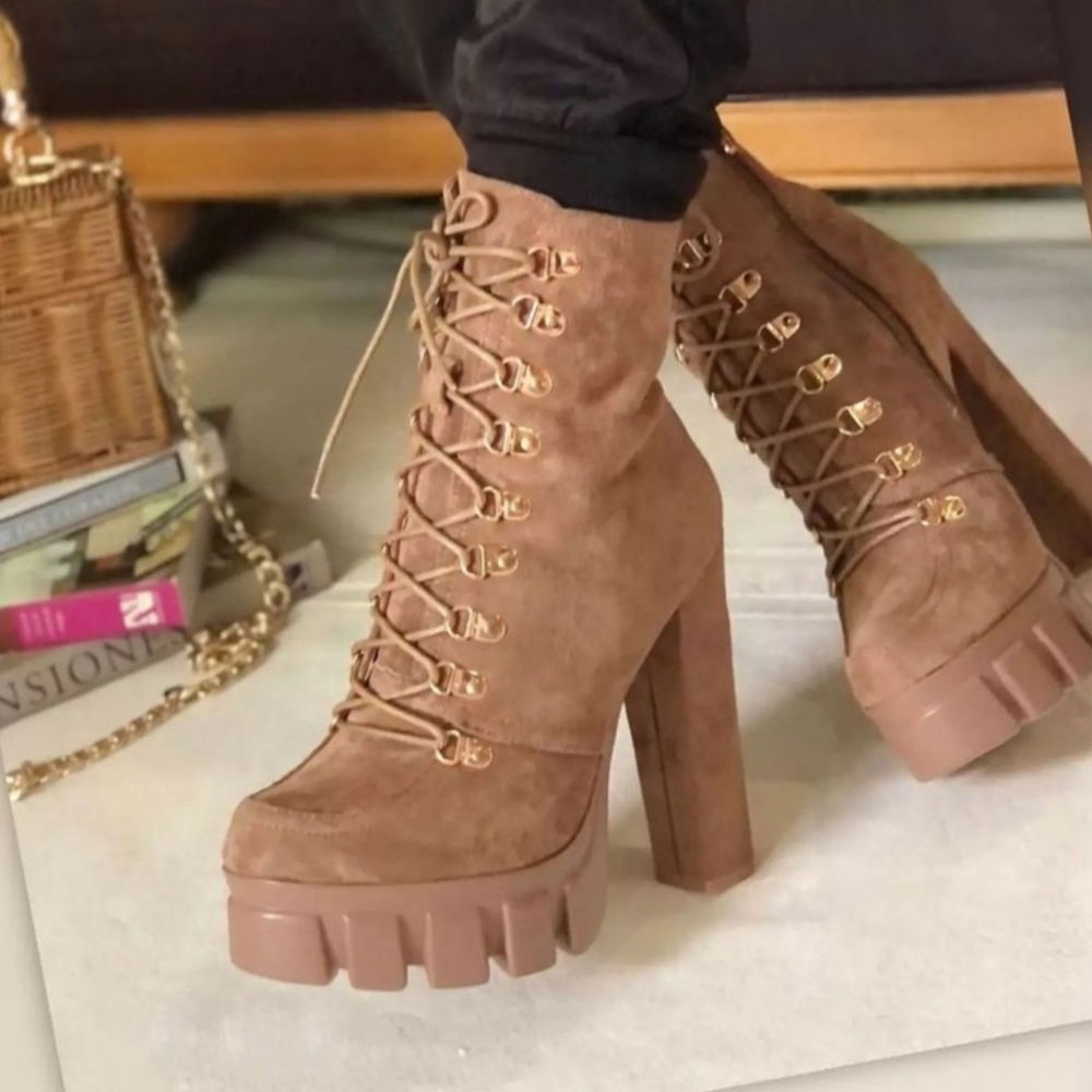 Just In Moon are Back Nude Vegan Suede Boots - Picture 3 of 4